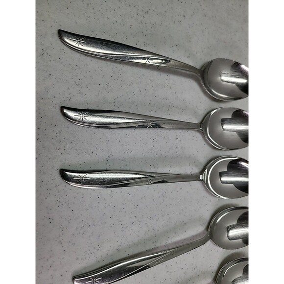 8 Pc Vintage MCM Oneida Community Atomic TWIN STAR Stainless Steel Tablespoons